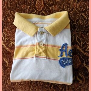 Aeropostale Surf Men's Yellow Striped Polo Shirt Size XXL Like New